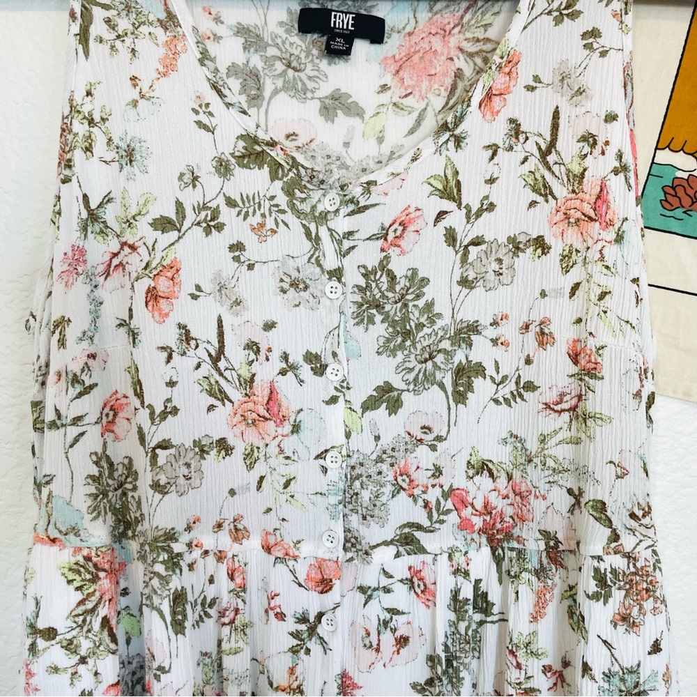 FRYE Floral Maxi Dress in Cream and Pink XL - Picture 7 of 9